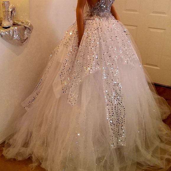 NADIA White Crystal Sequin Tulle Wedding Ballgown Set - Picture 3 of 8